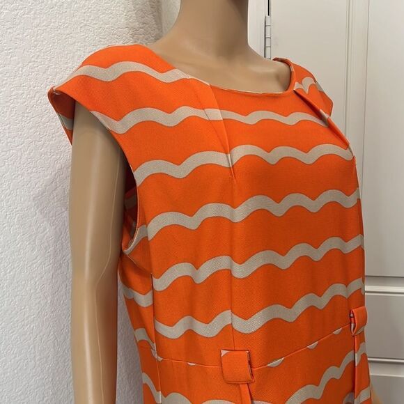 LLE New York Dress Sz 16 Scoop Neck Sleeveless Orange Beige Diagonal Stripe Midi - Picture 3 of 9